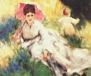 Pierre Renoir Woman with a Parasol and a Small Child on a Sunlit Hillside oil painting